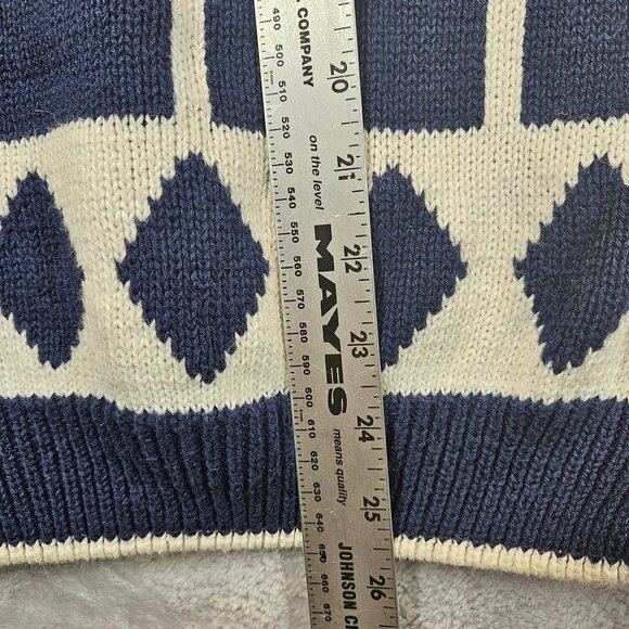 Vintage Honors Navy & White V-Neck Womens L Sweater Diamond Pattern career casua - Picture 5 of 9
